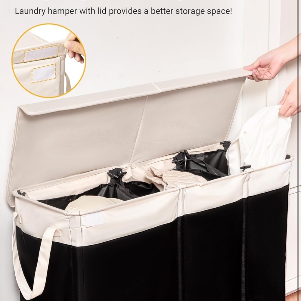 Laundry Hamper with lid and 3 section - Picture 9 of 9